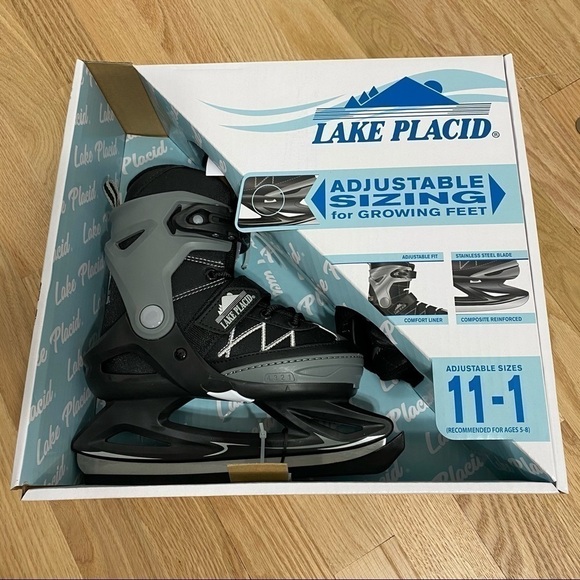 Lake Placid Ice Skates NEW Sz 11-1 Adjustable Youth Kids Gray Black - Picture 2 of 5